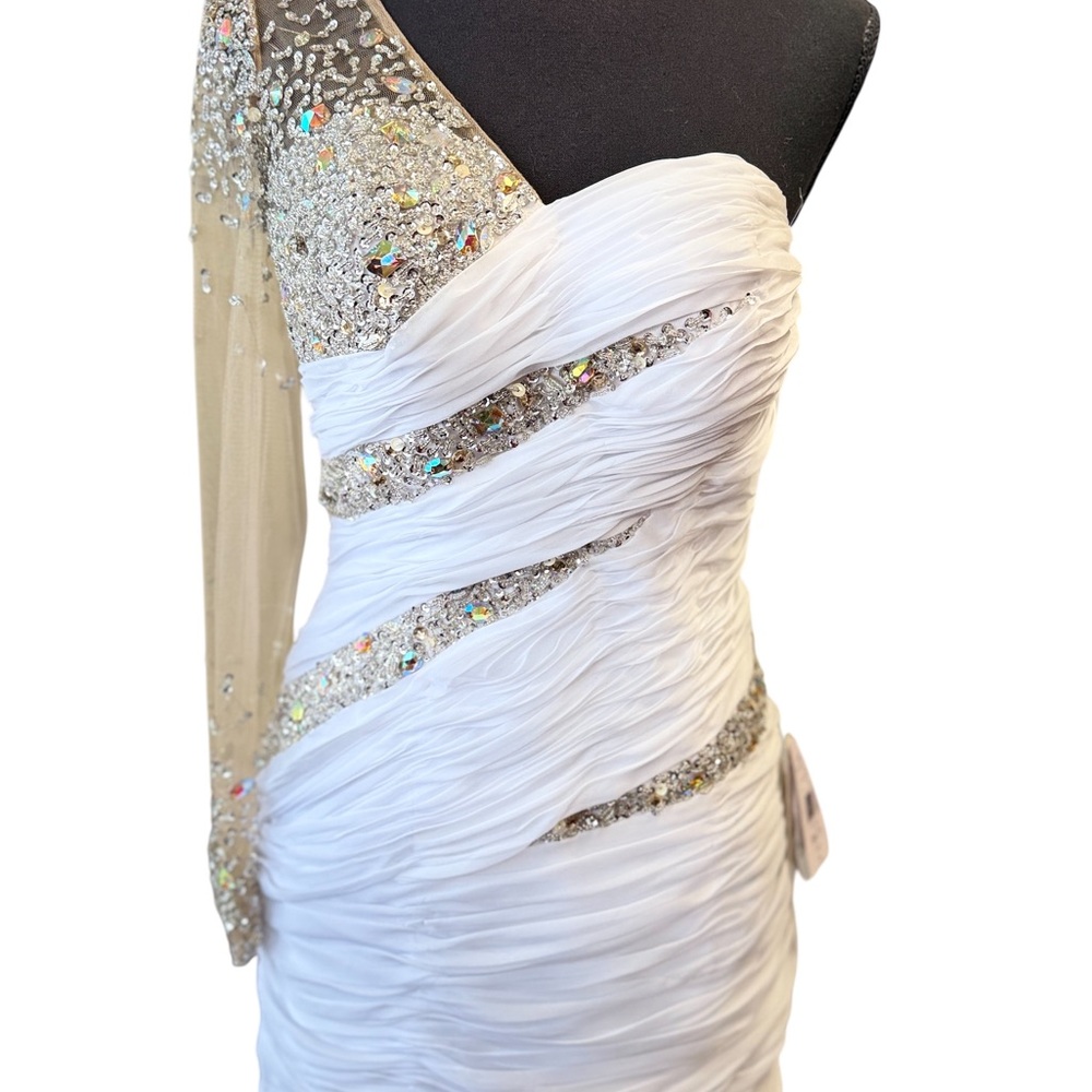 Elegant One-Shoulder White and Silver Dress